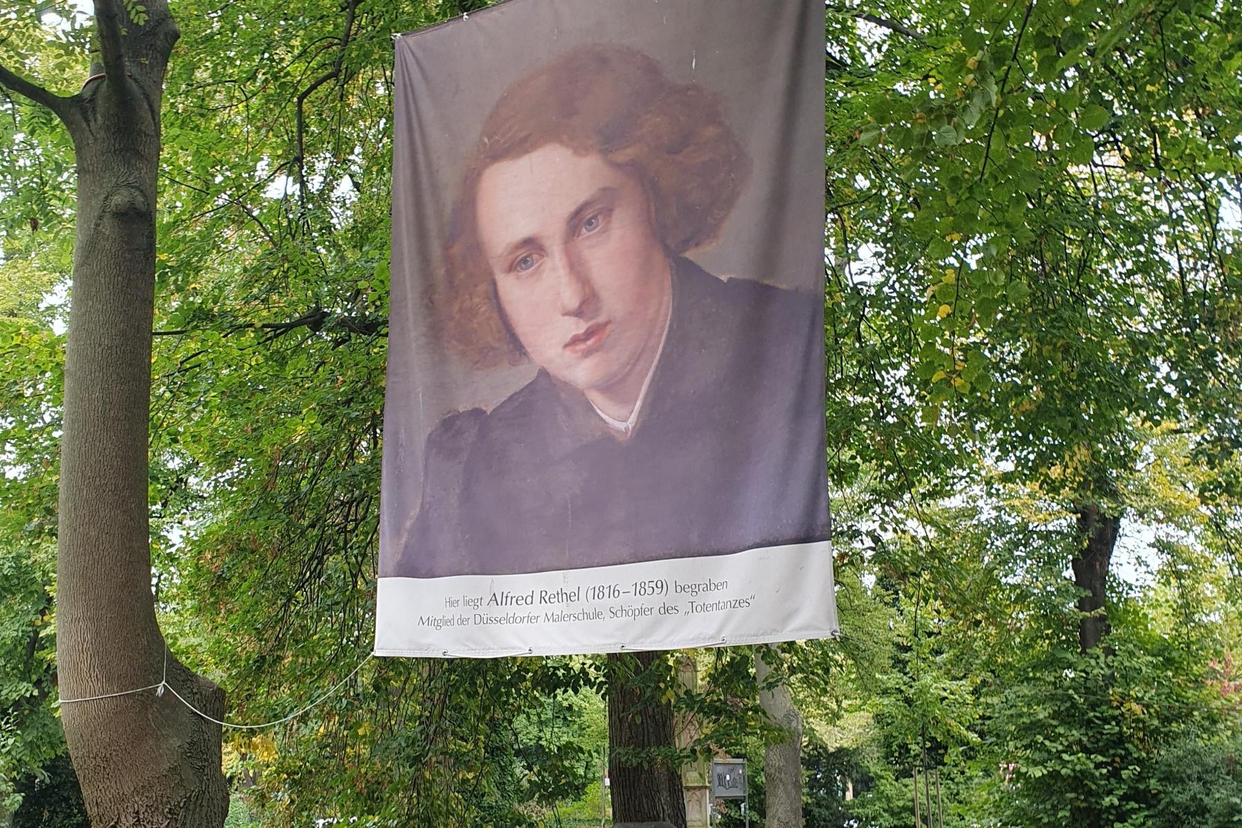 Porträt von Alfred Rethel über seinem Grab auf dem alten Golzheimer Friedhof